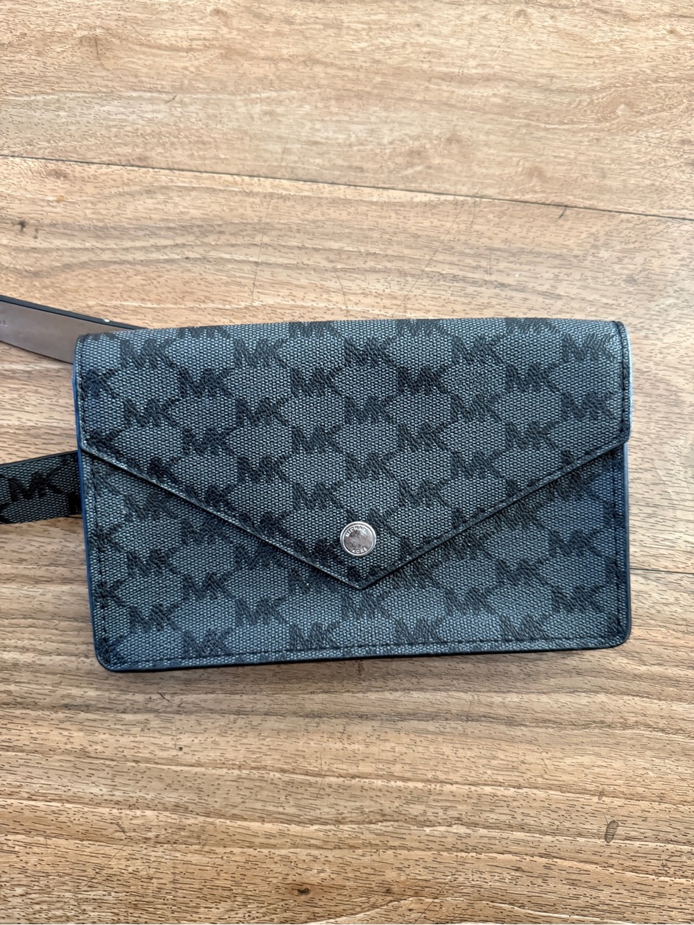 Michael Kors Gray and Black Monogram Envelope Crossbody Wallet